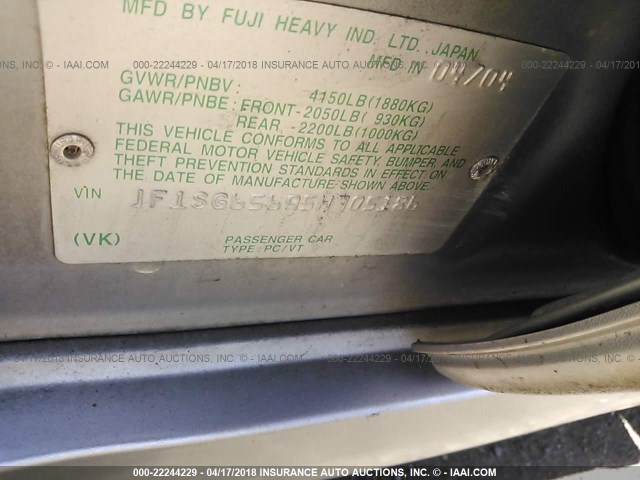 JF1SG65695H705186 - 2005 SUBARU FORESTER 2.5XS ვერცხლისფერი ფოტო 9