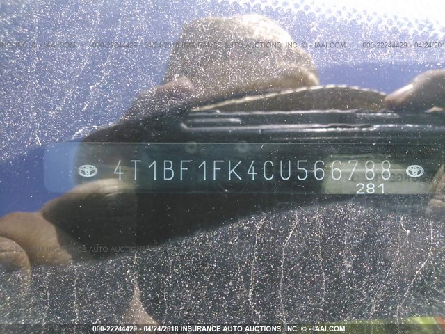 4T1BF1FK4CU566788 - 2012 TOYOTA CAMRY SE/LE/XLE MAROON photo 9