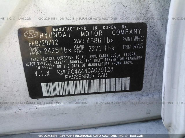 KMHEC4A44CA029128 - 2012 HYUNDAI SONATA HYBRID WHITE photo 9