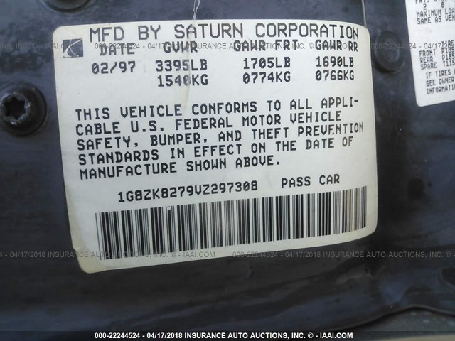 1G8ZK8279VZ297308 - 1997 SATURN SW2 GOLD photo 9