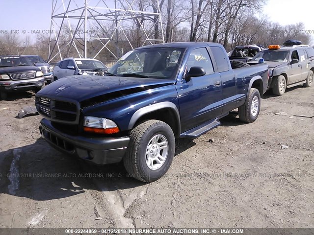 1B7GG12X42S721424 - 2002 DODGE DAKOTA SXT Dark Blue photo 2