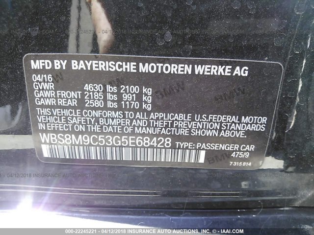 WBS8M9C53G5E68428 - 2016 BMW M3 BLACK photo 9