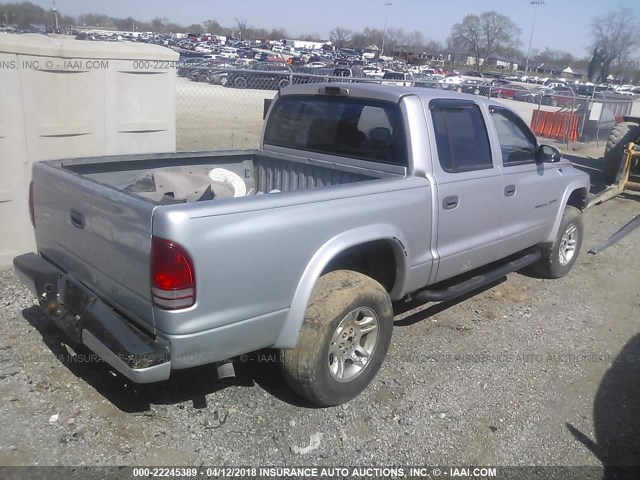 1B7HG38N92S580257 - 2002 DODGE DAKOTA QUAD SPORT/QUAD R/T SILVER photo 4