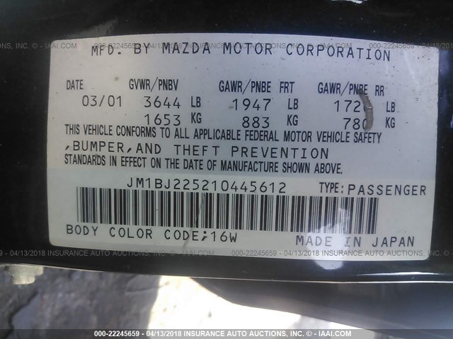 JM1BJ225210445612 - 2001 MAZDA PROTEGE LX/ES შავი ფოტო 9
