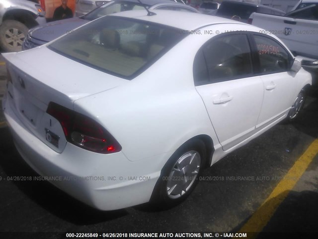 JHMFA36218S030642 - 2008 HONDA CIVIC HYBRID WHITE photo 4