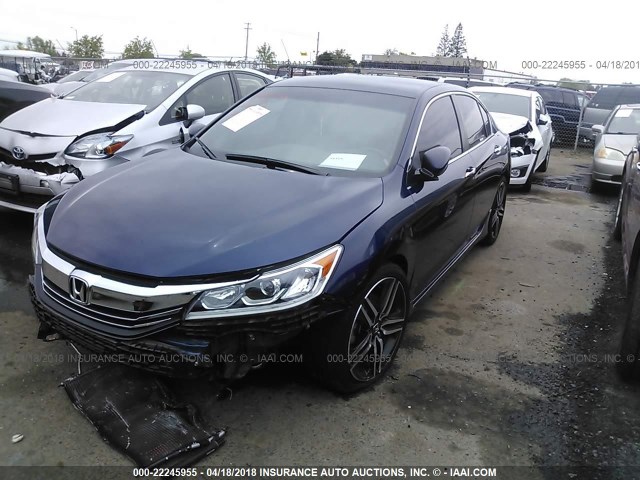 1HGCR2F55GA059911 - 2016 HONDA ACCORD SPORT BLUE photo 2