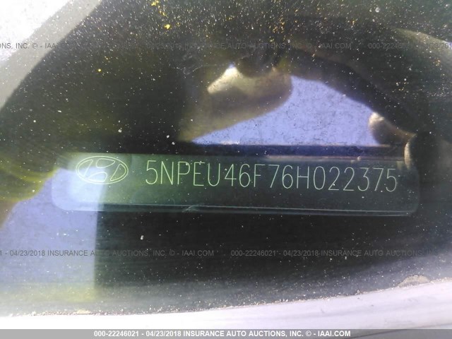 5NPEU46F76H022375 - 2006 HYUNDAI SONATA GLS/LX GRAY photo 9