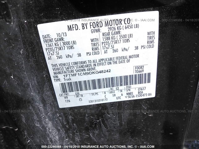 1FTMF1CM9DKG48242 - 2013 FORD F150 BLACK photo 9