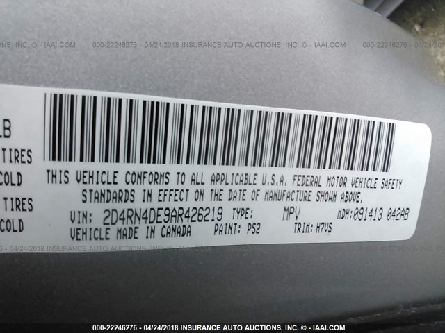 2D4RN4DE9AR426219 - 2010 DODGE GRAND CARAVAN SE SILVER photo 9