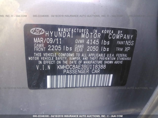 KMHDC8AE3BU118388 - 2011 HYUNDAI ELANTRA TOURING GLS/SE GRAY photo 9