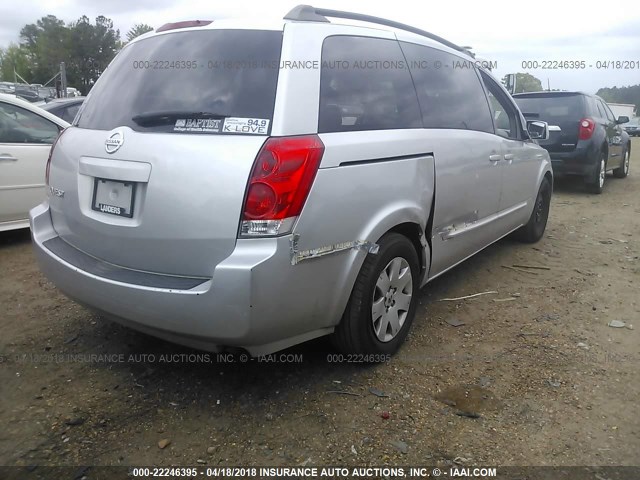 5N1BV28U05N119492 - 2005 NISSAN QUEST S/SE/SL SILVER photo 4