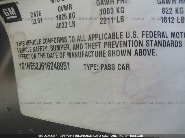 1G1NE52J616248951 - 2001 CHEVROLET MALIBU LS BROWN photo 9