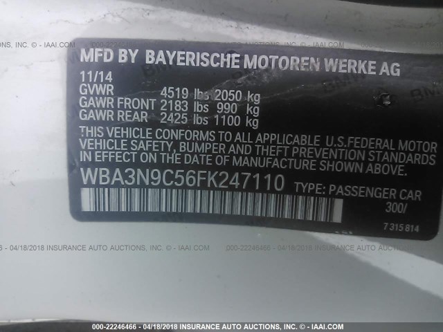 WBA3N9C56FK247110 - 2015 BMW 428 XI WHITE photo 9