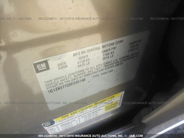 1G1ZK57728F235146 - 2008 CHEVROLET MALIBU LTZ 灰色 照片 9