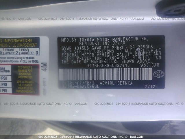 4T1BF3EK8BU632416 - 2011 TOYOTA CAMRY SE/LE/XLE GRAY photo 9