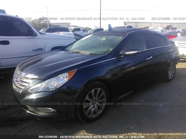 5NPEC4AC8EH916996 - 2014 HYUNDAI SONATA SE/LIMITED BLUE photo 2