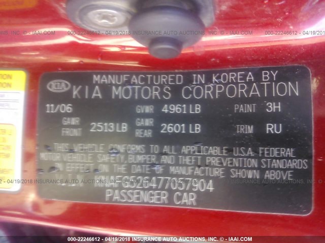 KNAFG526477057904 - 2007 KIA RONDO LX/EX ORANGE photo 9