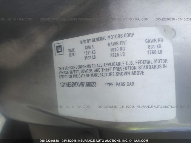 1G1NE52MXW6168523 - 1998 CHEVROLET MALIBU LS GOLD photo 9