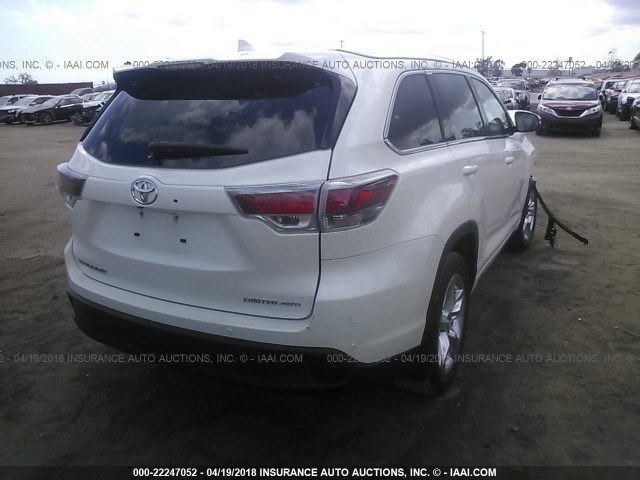 5TDDKRFH2FS137864 - 2015 TOYOTA HIGHLANDER LIMITED/LTD PLATINUM WHITE photo 4