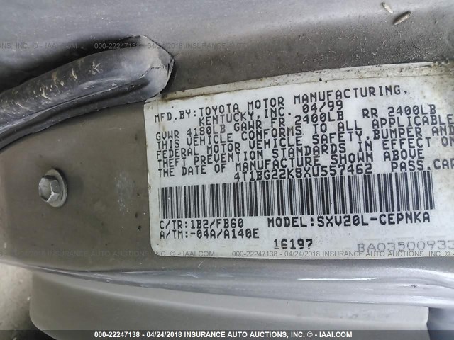 4T1BG22K8XU557462 - 1999 TOYOTA CAMRY CE/LE/XLE 灰色 照片 9