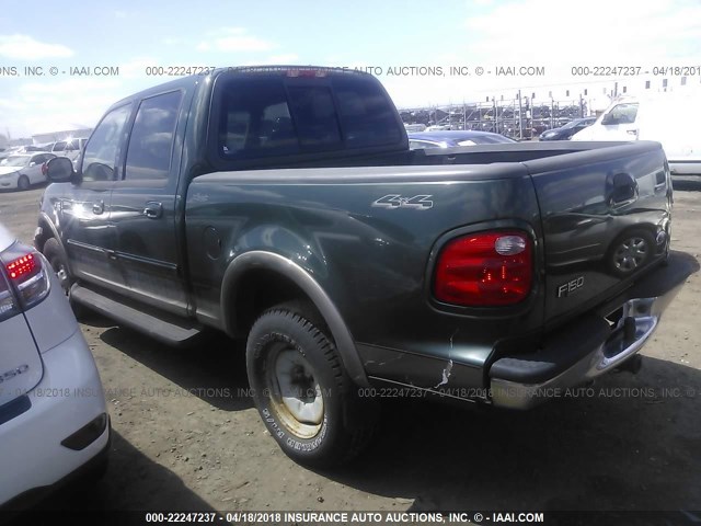 1FTRW08L22KC13611 - 2002 FORD F150 SUPERCREW GREEN photo 3