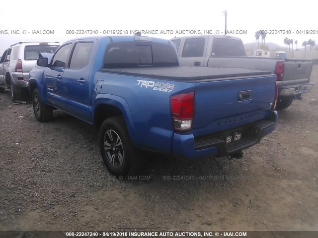 5TFCZ5AN2HX114160 - 2017 TOYOTA TACOMA DBL CAB/SR/TRDSPT/OR/PRO BLUE photo 3