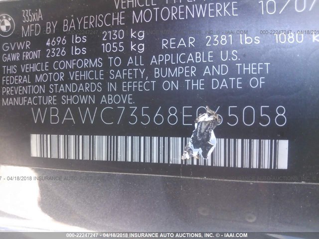 WBAWC73568E065058 - 2008 BMW 335 XI Մոխրագույն լուսանկար 9