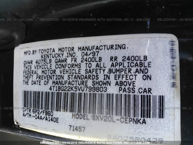 4T1BG22K5VU799803 - 1997 TOYOTA CAMRY CE/LE/XLE 绿色 照片 9