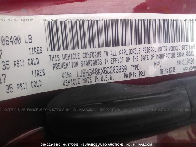 1J8HG48KX6C203960 - 2006 JEEP COMMANDER RED photo 9