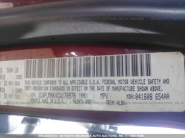 1C4PJMAK4CW170978 - 2012 JEEP LIBERTY SPORT Tünd qırmızı foto 9