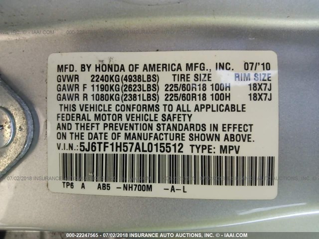 5J6TF1H57AL015512 - 2010 HONDA ACCORD CROSSTOUR EXL SILVER photo 9