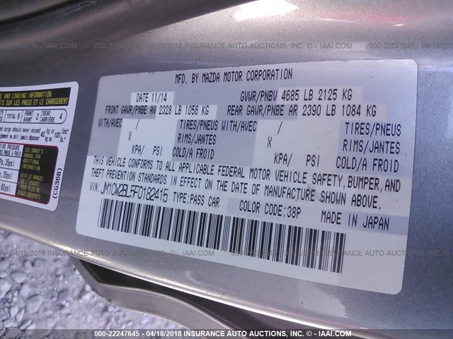 JM1CW2BL5F0182415 - 2015 MAZDA 5 SPORT GRAY photo 9