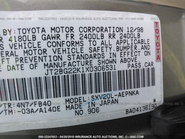 JT2BG22K1X0306531 - 1999 TOYOTA CAMRY LE/XLE Сұр фото 9