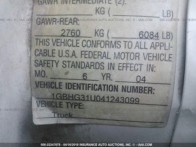 1GBHG31U041243099 - 2004 CHEVROLET EXPRESS G3500  Սպիտակ լուսանկար 9