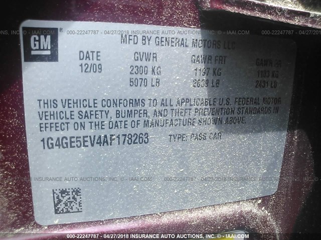 1G4GE5EV4AF178263 - 2010 BUICK LACROSSE CXS RED photo 9