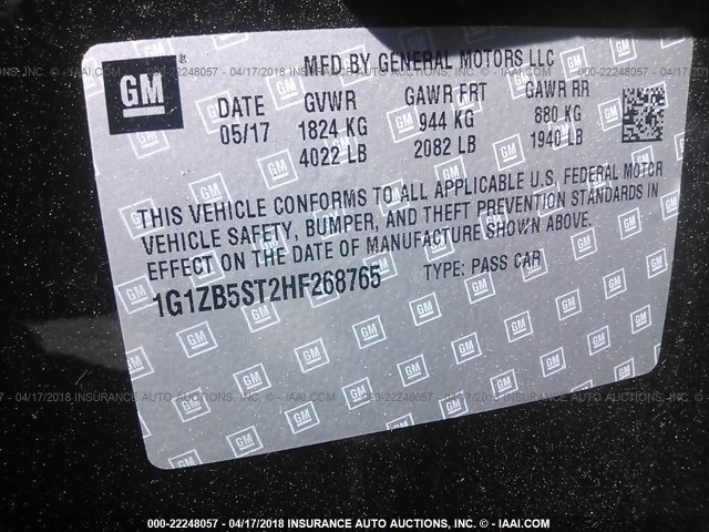 1G1ZB5ST2HF268765 - 2017 CHEVROLET MALIBU LS 黑色 照片 9