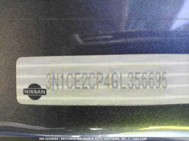 3N1CE2CP4GL356695 - 2016 NISSAN VERSA NOTE S/S PLUS/SV/SL/SR GRAY photo 9