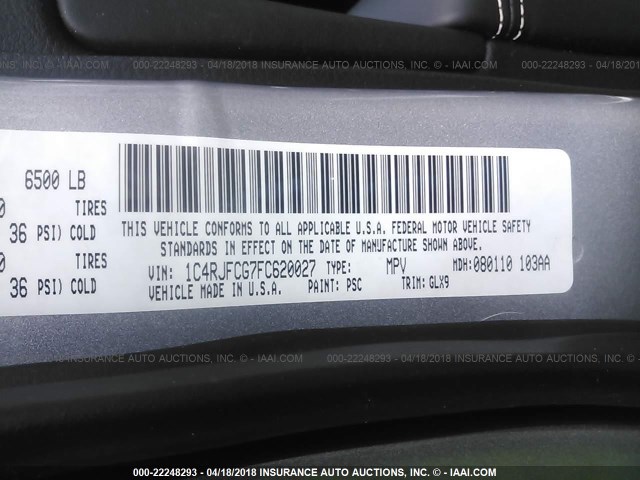 1C4RJFCG7FC620027 - 2015 JEEP GRAND CHEROKEE OVERLAND GRAY photo 9