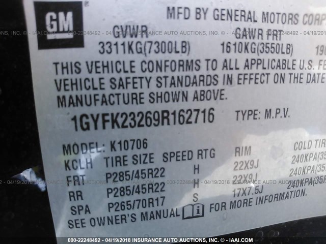 1GYFK23269R162716 - 2009 CADILLAC ESCALADE LUXURY Qara foto 9