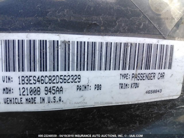 1B3ES46C82D562329 - 2002 DODGE NEON SE BLUE photo 9