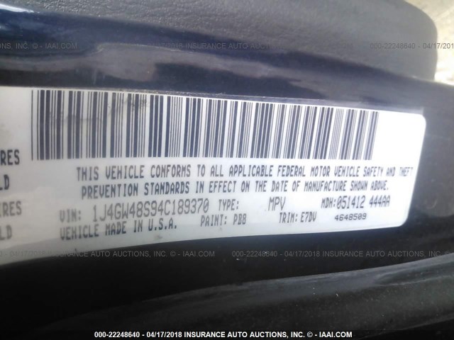 1J4GW48S94C189370 - 2004 JEEP GRAND CHEROKEE LAREDO/COLUMBIA/FREEDOM 蓝色 照片 9