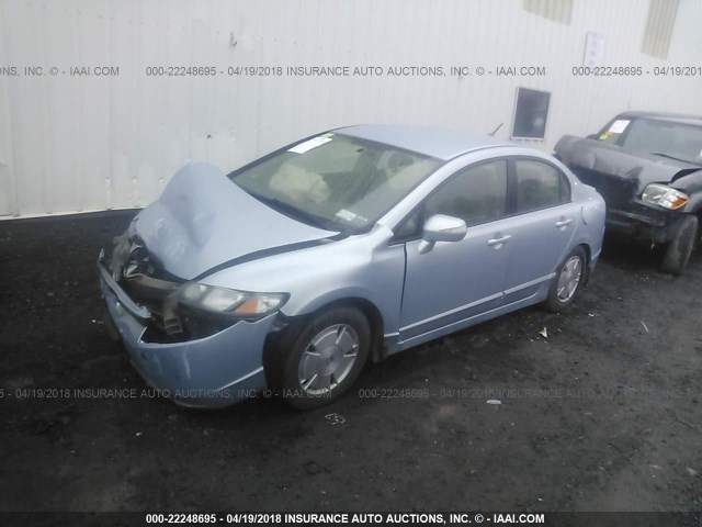 JHMFA362X7S015801 - 2007 HONDA CIVIC HYBRID Light Blue photo 2