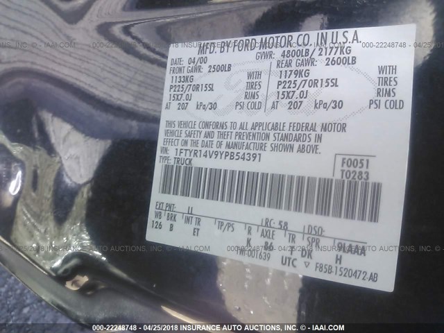 1FTYR14V9YPB54391 - 2000 FORD RANGER SUPER CAB BLACK photo 9