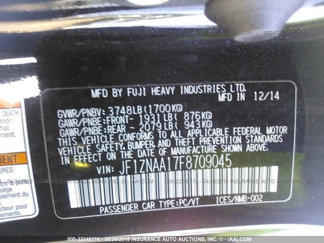 JF1ZNAA17F8709045 - 2015 TOYOTA SCION FR-S შავი ფოტო 9