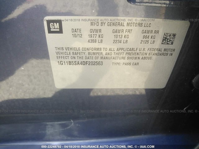 1G11B5SA4DF202563 - 2013 CHEVROLET MALIBU LS 深蓝色 照片 9