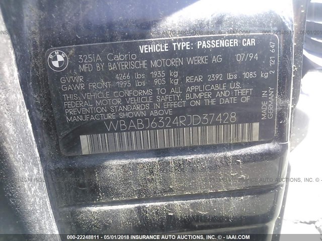 WBABJ6324RJD37428 - 1994 BMW 325 IC AUTOMATIC Սև լուսանկար 9