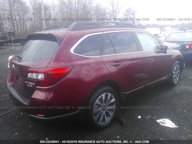 4S4BSANC2H3226137 - 2017 SUBARU OUTBACK 2.5I LIMITED RED photo 4