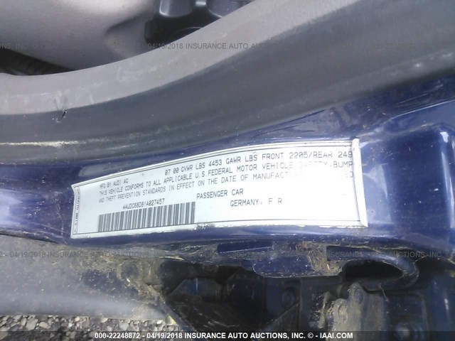 WAUDC68D81A027457 - 2001 AUDI A4 1.8T QUATTRO BLUE photo 9