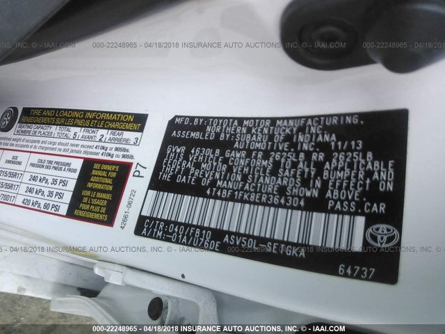 4T4BF1FK8ER364304 - 2014 TOYOTA CAMRY L/SE/LE/XLE 白色 照片 9