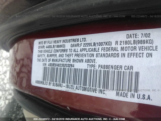 4S3BE646235203264 - 2003 SUBARU LEGACY GT RED photo 9